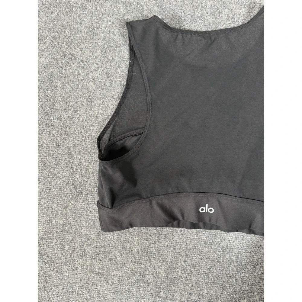 Alo Yoga Mesh High Neck Sports Bra Womens Size Small Black Racerback‎ Crop Top